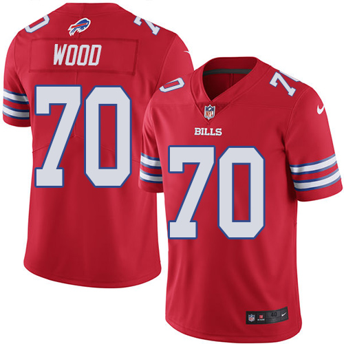 Men's Elite Eric Wood Nike Jersey Red - #70 Rush NFL Buffalo Bills